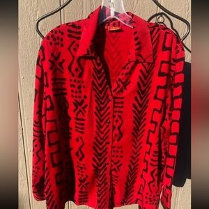 TIANELLO Soul of Africa Red/Black Geometric Print Suzy Blouse Sz XL